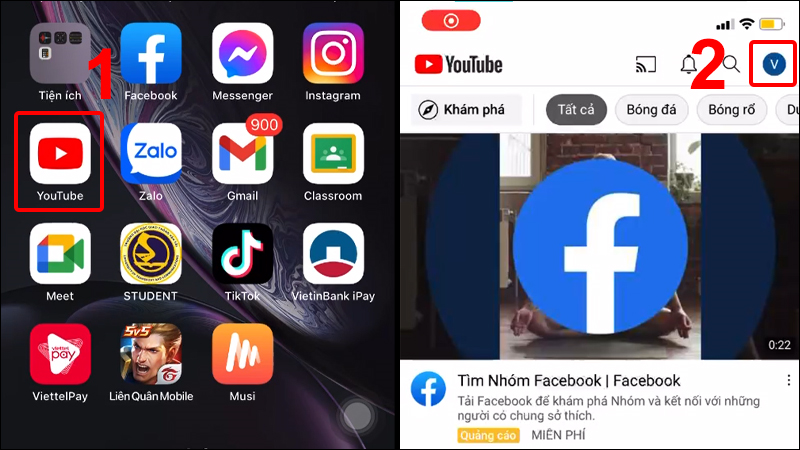 Mở ứng dụng YouTube và nhấn vào Tài khoản