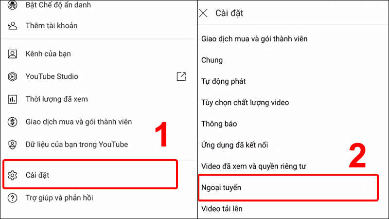 Nhấn vào Cài đặt và chọn Ngoại tuyến