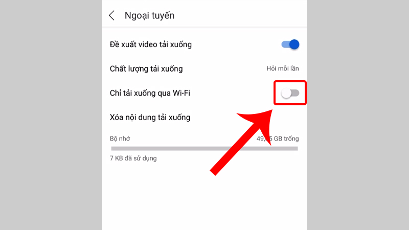 Tắt mục Chỉ tải xuống qua WiFi