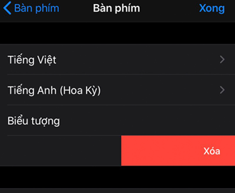 Xóa ngôn ngữ bàn phím