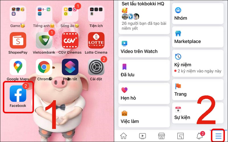 Mở menu Facebook