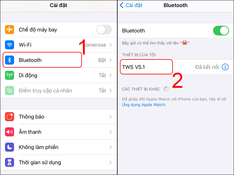 Chọn Bluetooth và nhấn vào tên của tai nghe Bluetooth