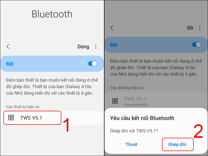 Chọn vào tên tai nghe Bluetooth của bạn và nhấn Ghép nối để kết nối với tai nghe Bluetooth