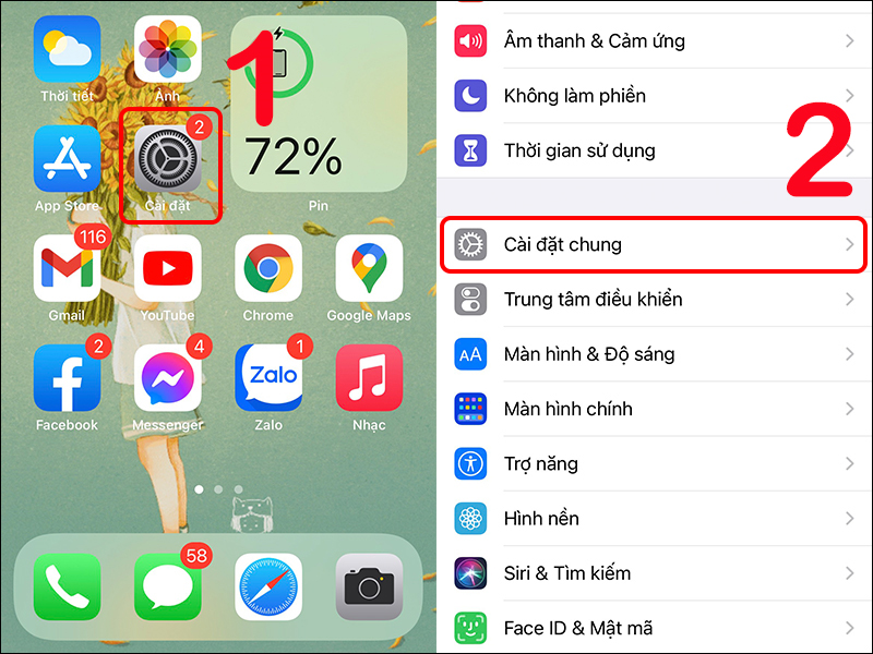 Chọn Cài đặt chung trong phần cài đặt iPhone