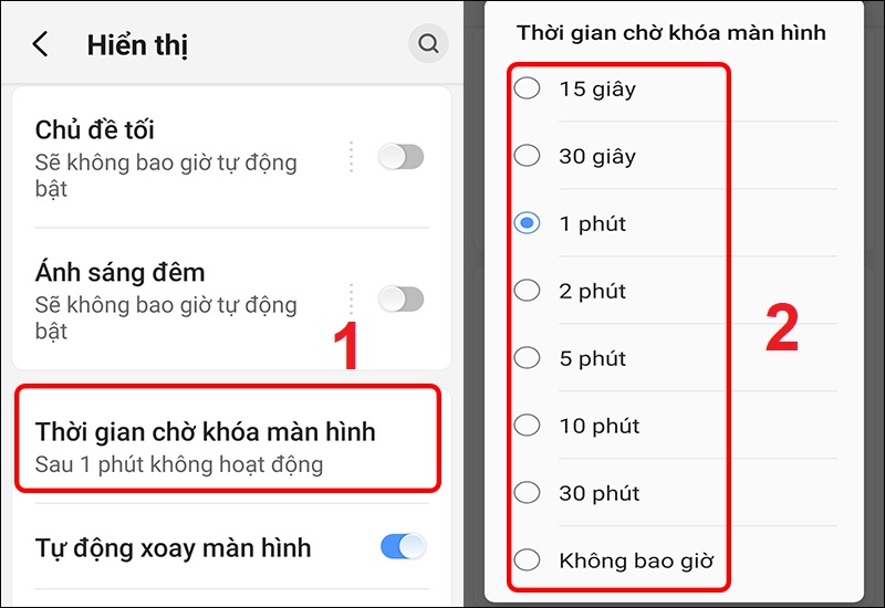 Cách cài đặt thời gian tắt màn hình điện thoại Vsmart