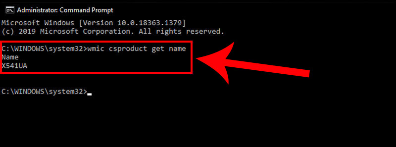 Nhập lệnh wmic csproduct get name vào CMD