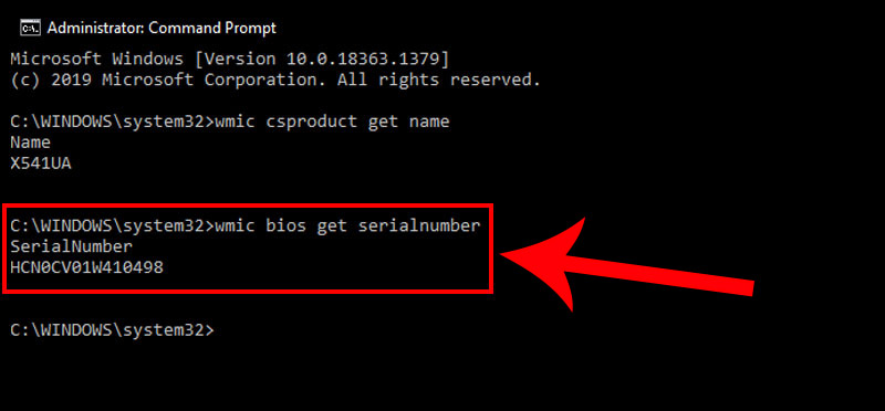 Tiếp tục nhập lệnh wmic bios get serialnumber vào CMD