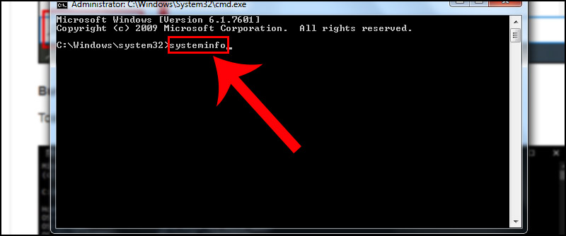 Nhập lệnh systeminfo vào CMD và nhấn Enter