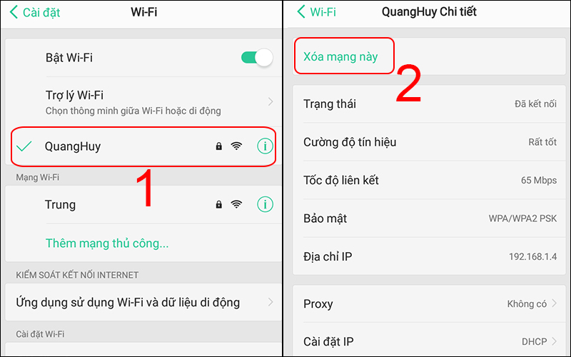 Thực hiện kết nối lại WiFi