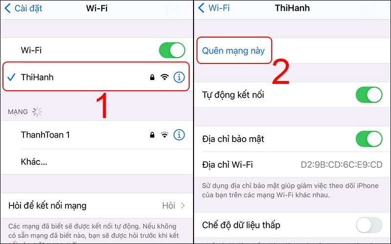 Thực hiện kết nối lại WiFi