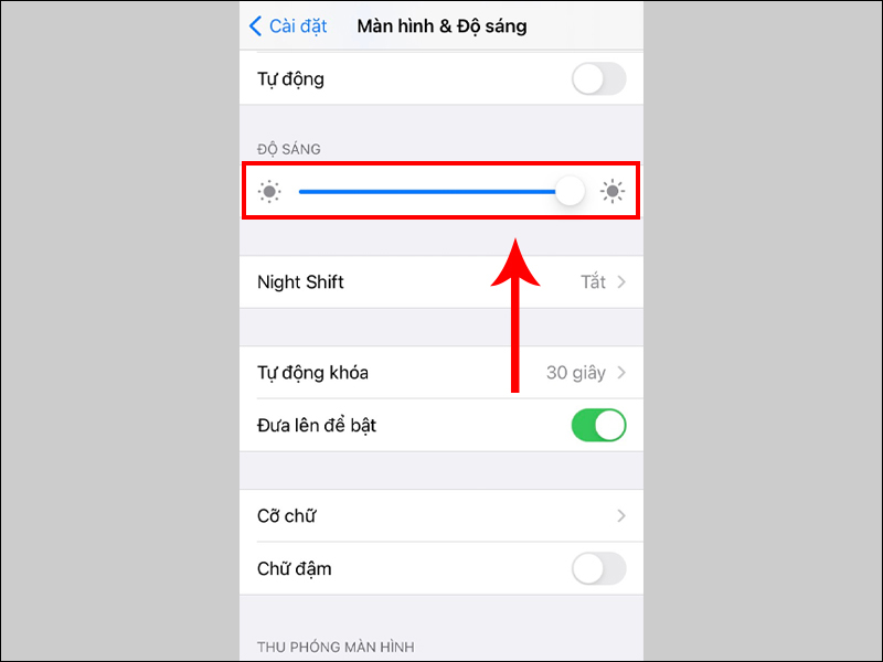 Kéo thanh ĐỘ SÁNG lên mức cao nhất