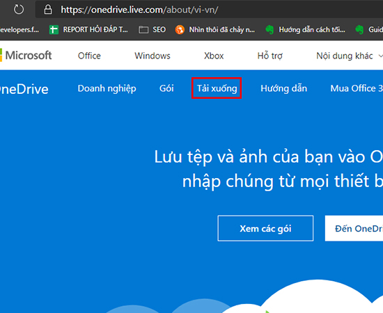 Bước 1: Các bạn vào trang chủ của One Drive và chọn Tải xuống.