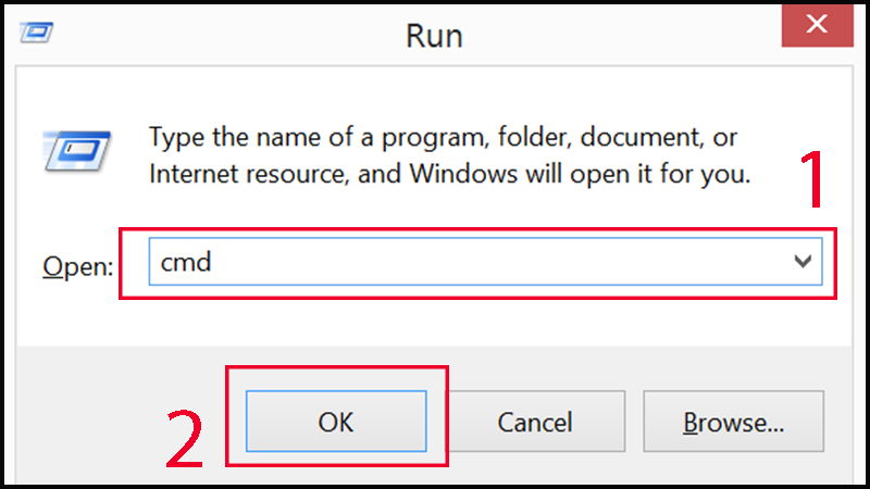 Nhập cmd trong hộp thoại Run