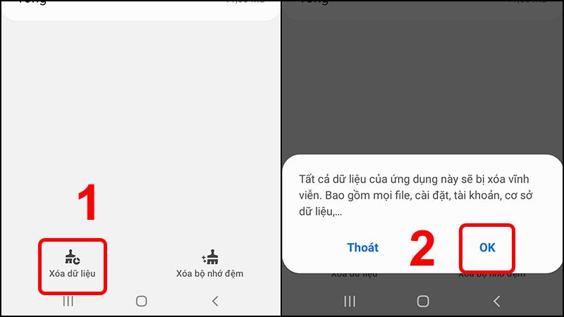 Nhấn Xóa dữ liệu và chọn OK để xác nhận