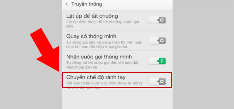 Tắt chế độ Chuyển chế độ rảnh tay