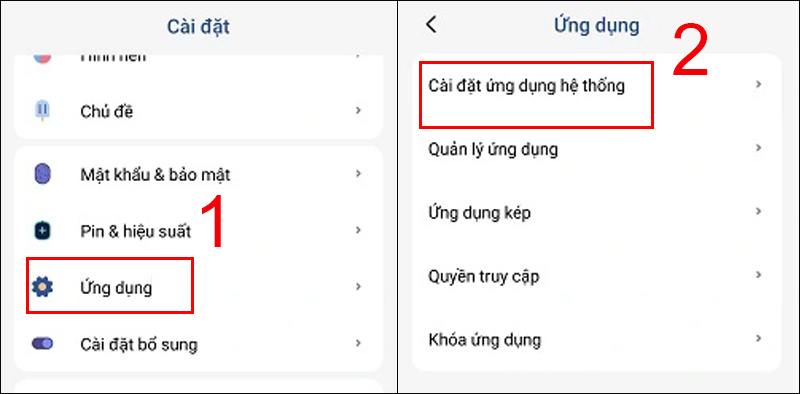 Chọn Ứng dụng và chọn Cài đặt ứng dụng hệ thống