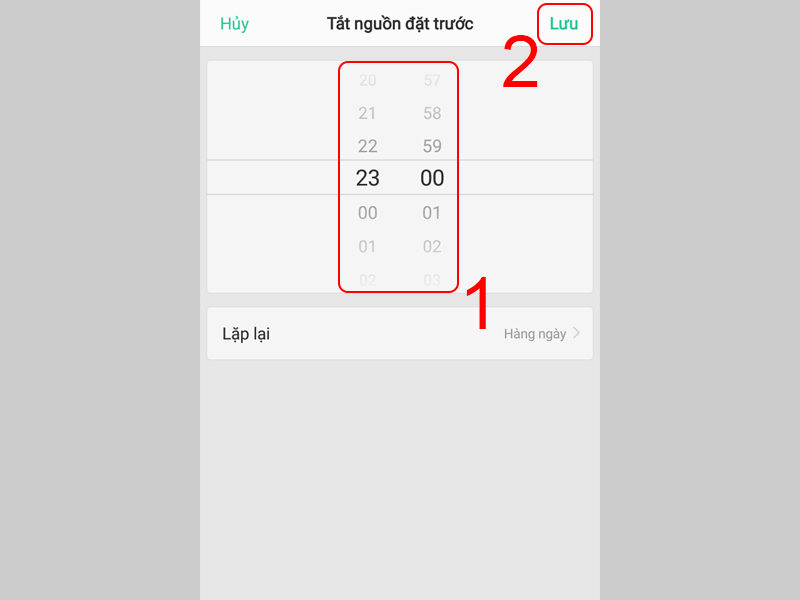Thiết lập thời gian bật hay tắt thiết bị theo ý muốn và nhấn Lưu 