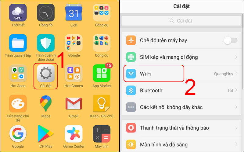 Vào Cài đặt và chọn Wi-Fi