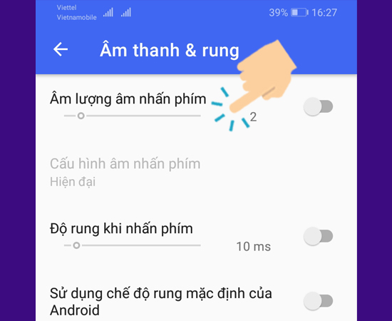 điều chỉnh mức Âm thanh và Rung