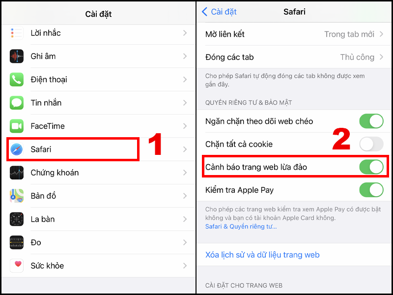 Bật Cảnh báo trang web lừa đảo trên iPhone