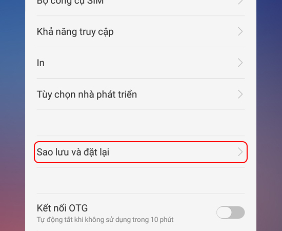 Bước 2: Tiếp theo bạn chọn Sao lưu và đặt lại.