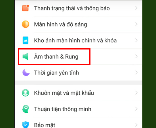 Bước 2: Chọn tiếp vào mục Âm thanh & Rung.