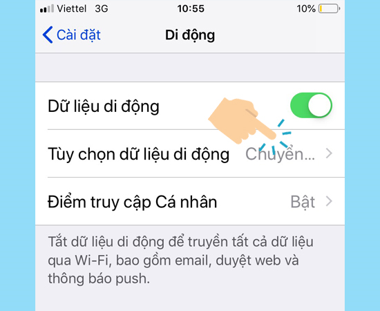 Sau đó chọn vào Tùy chọn dữ liệu