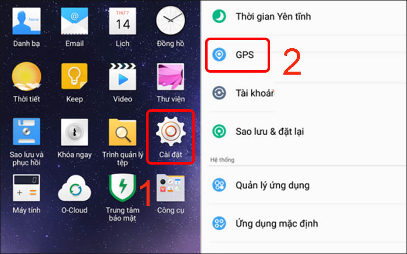Vào Cài đặt rồi chọn GPS