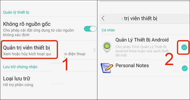Tích chọn vào ô Quản lý thiết bị Android