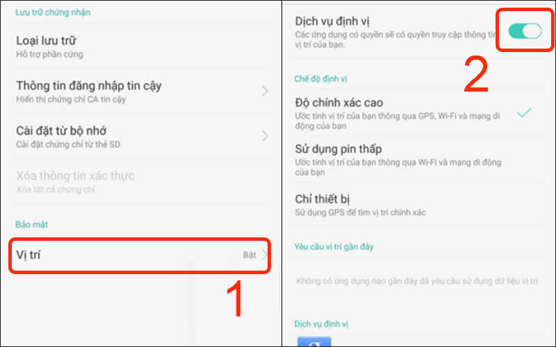 Bật dịch vụ vị trí