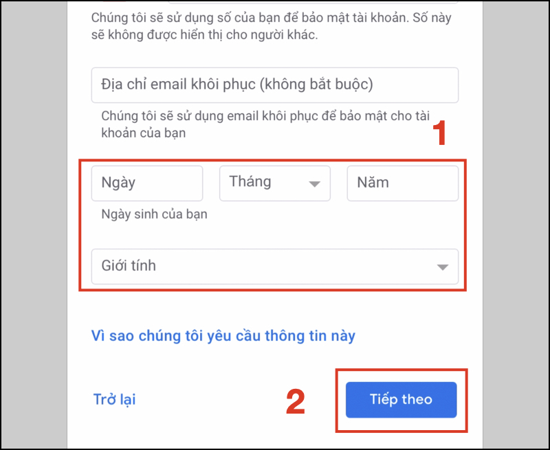 Bổ sung phần thông tin còn lại trên điện thoại