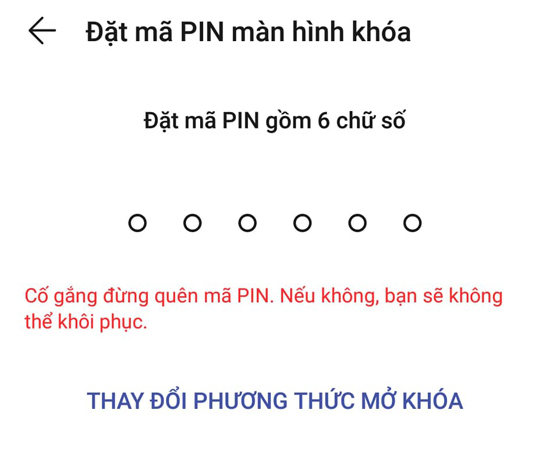 Bước 4: nhập mật khẩu màn hình khóa 