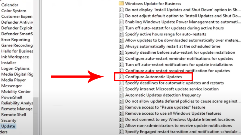 Chọn dòng Configure Automatic Updates