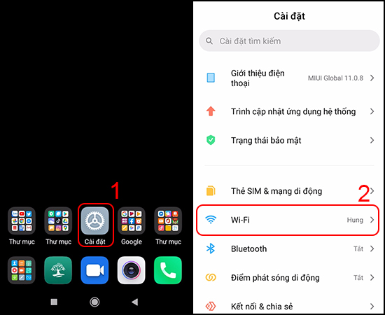 Chọn Wi-Fi trong Cài đặt