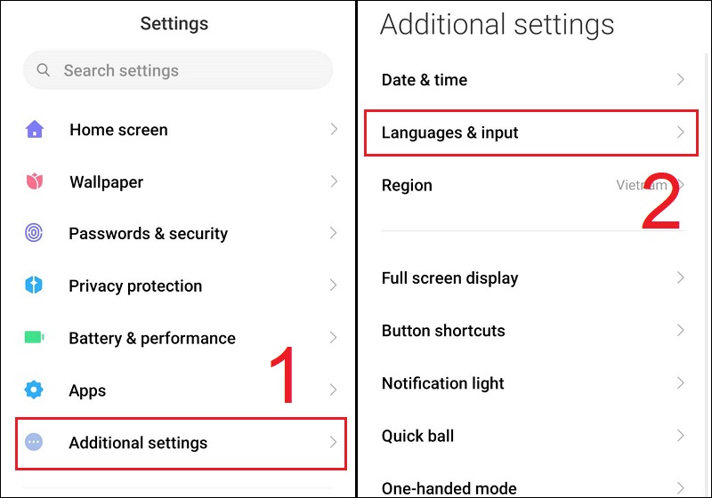 Vào mục Language & input trong mục Additional Settings