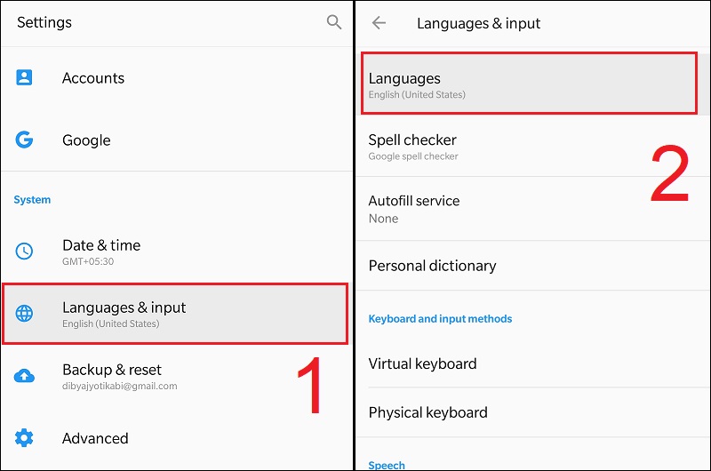 Chọn Language trong mục Language & input