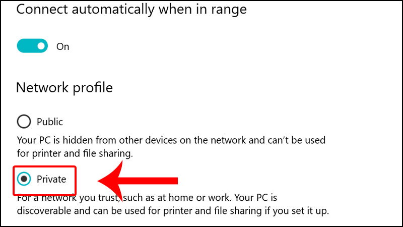 Chọn vào mục Private để chuyển đổi mạng
