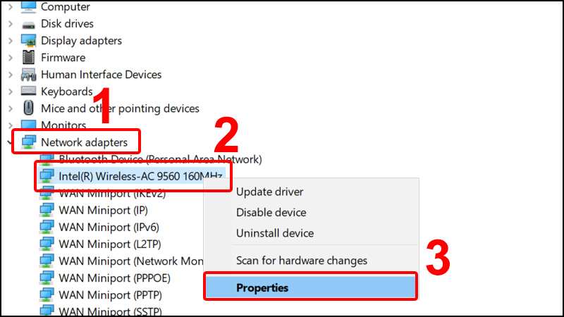 Mở rộng Network adapters vào Adapter đang sử dụng và nhấn Update driver