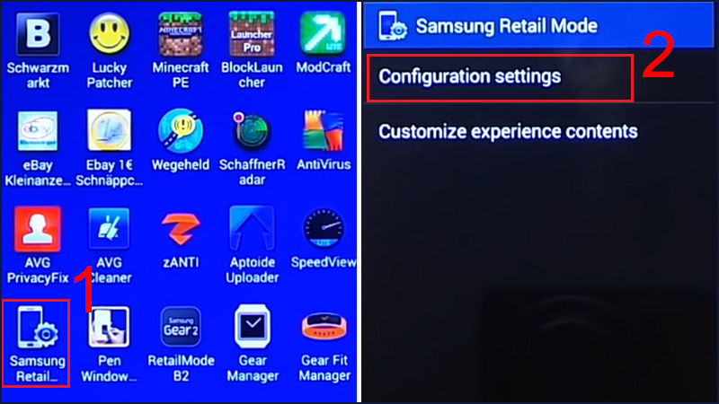 Mở Samsung Retail Mode.Chọn Configuration settings.