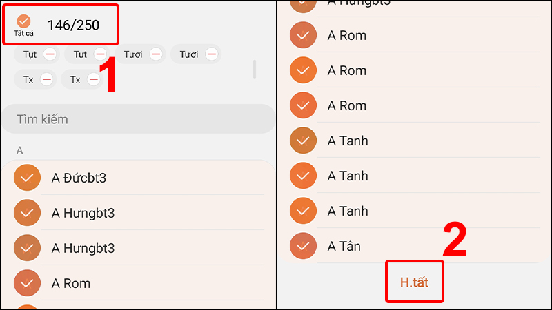 Chọn các liên hệ muốn chép và nhấn Hoàn tất