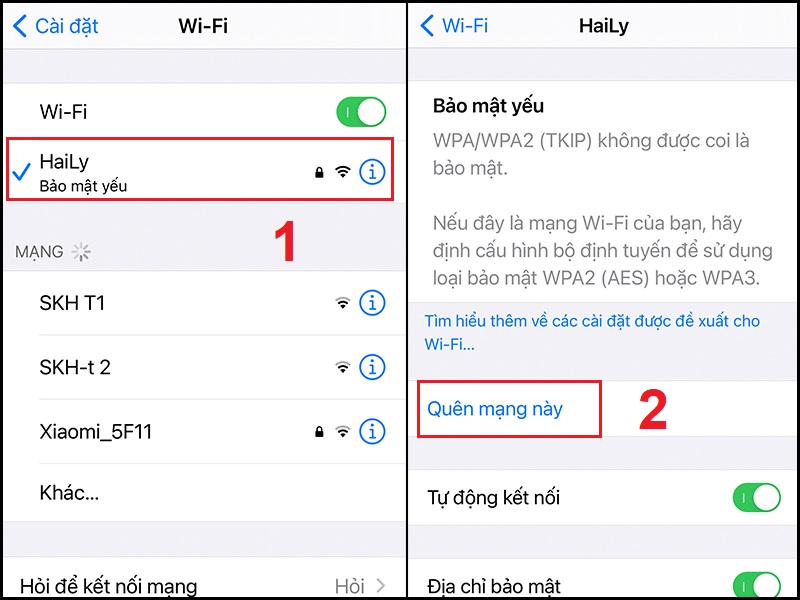 Mở thông tin của WiFi