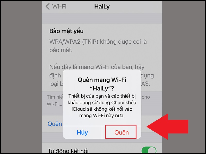 Xác nhận quên WiFi rồi truy cập lại