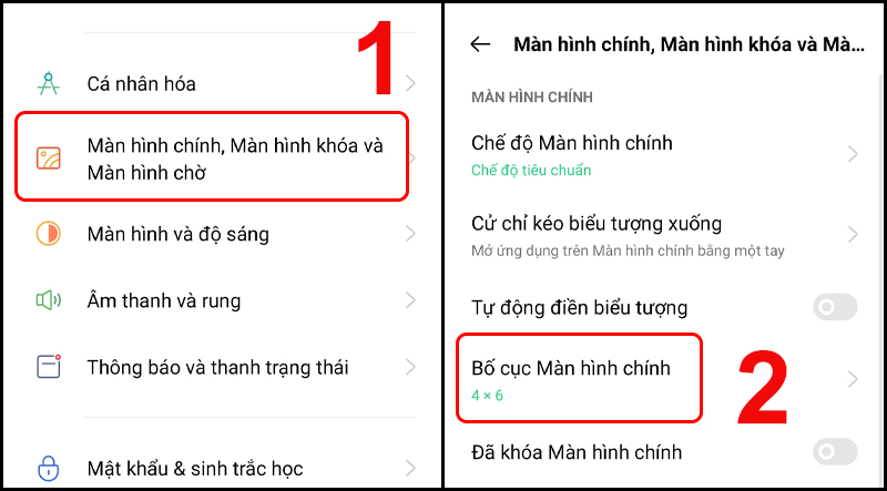 Chọn đến mục Bố cục màn hình trong phần Cài đặt