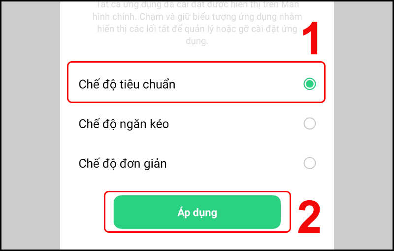 Tùy chọn chế độ sắp xếp theo ý thích