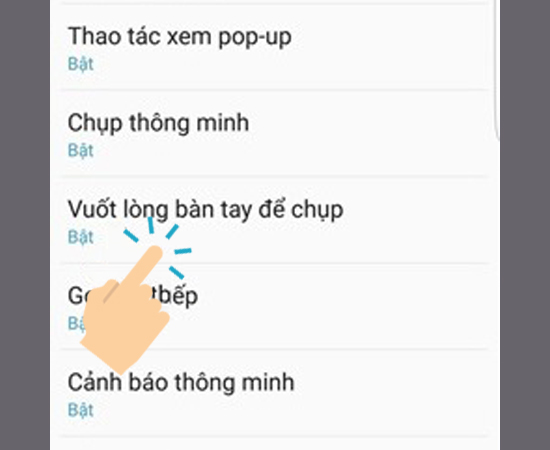 chọn Vuốt lòng bàn tay để chụp