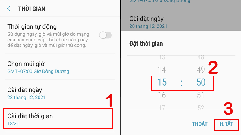 Cài đặt giờ trên màn hình điện thoại Samsung