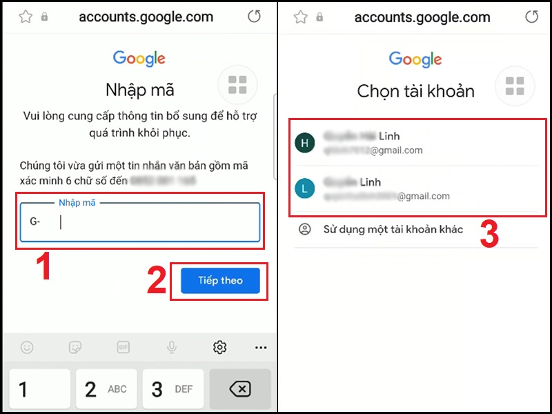 Những tài khoản gmail của bạn hiện đang dùng sẽ được liệt kê