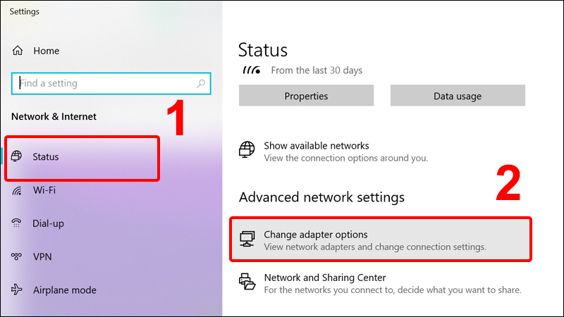 Click chọn Change adapter options