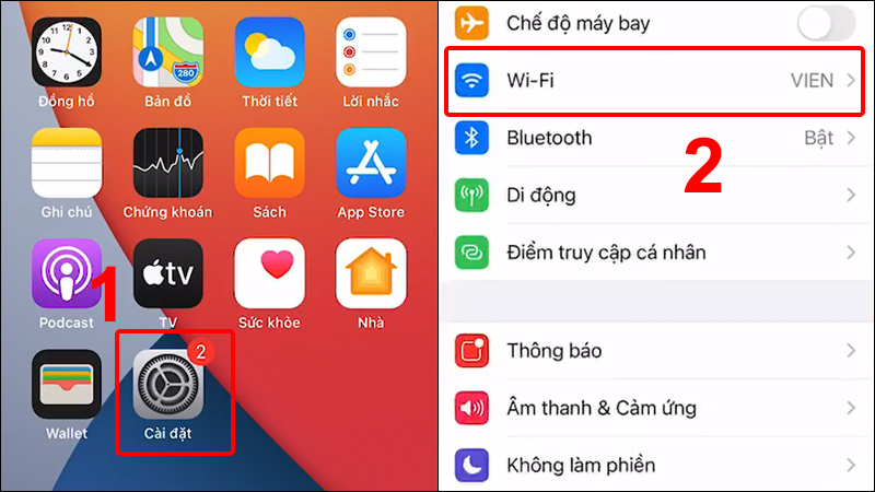 Vào Cài đặt và chọn Wi-Fi