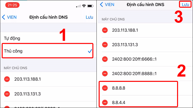 Thay đổi DNS và nhấn Lưu